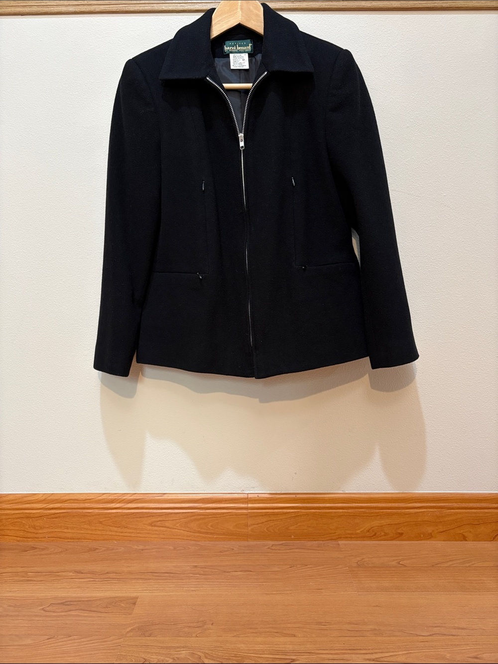 Harve Benard Black Zip-Front Wool Coat
